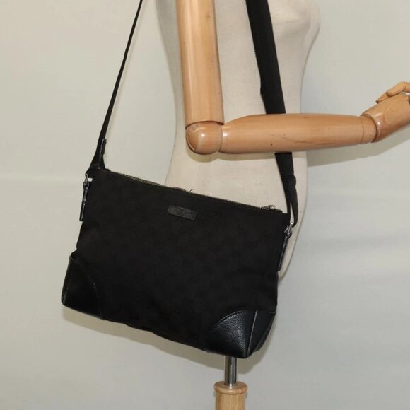 GUCCI GG Canvas Shoulder Bag Black Silver 114273 Auth - Picture 1 of 16